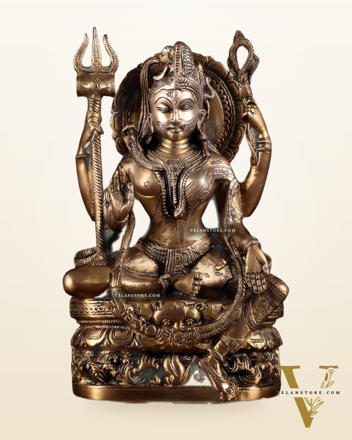 Brass sitting Ardhanarishwara Statue - 9.5 inch