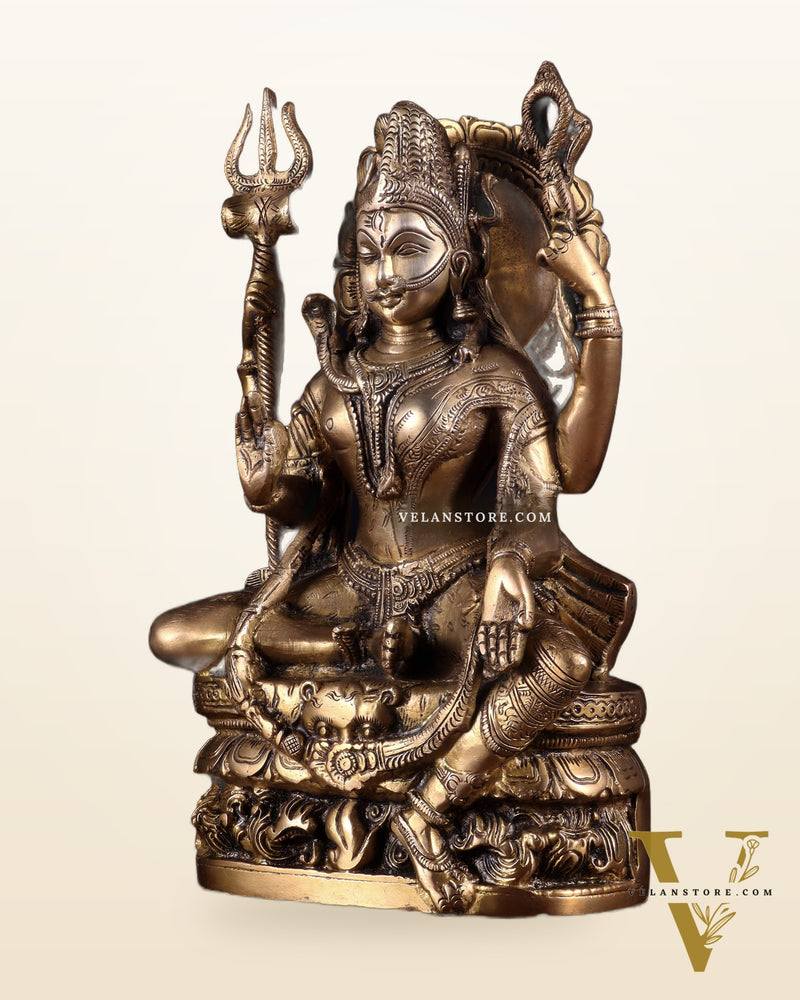 Brass sitting Ardhanarishwara Statue - 9.5 inch