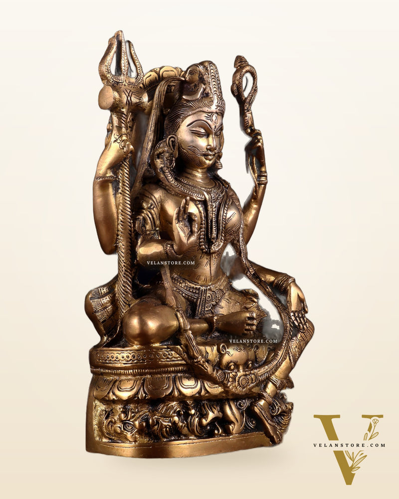 Brass sitting Ardhanarishwara Statue - 9.5 inch