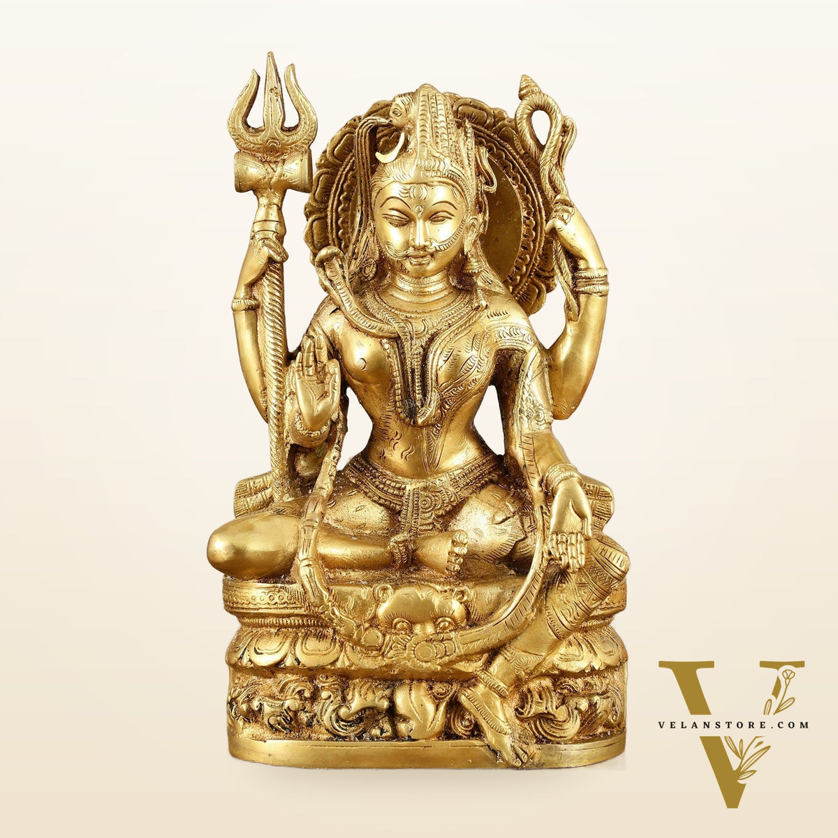 Brass sitting Ardhanarishwara Statue - Lord Shiva and Goddess Parvati Sculpture - 9.5 inch