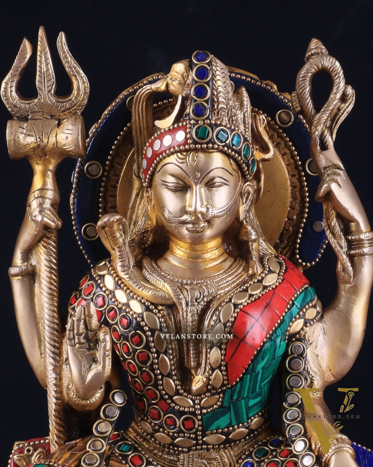 Brass sitting Ardhanarishwara Statue - shiv parvati  - 9.5 inch with stonework