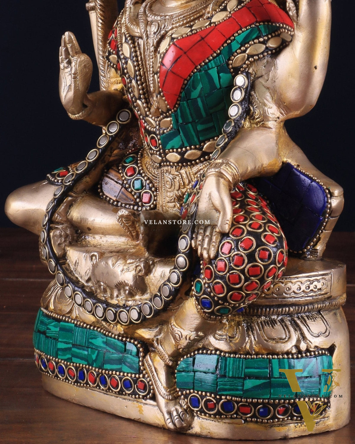 Brass sitting Ardhanarishwara Statue - shiv parvati  - 9.5 inch with stonework