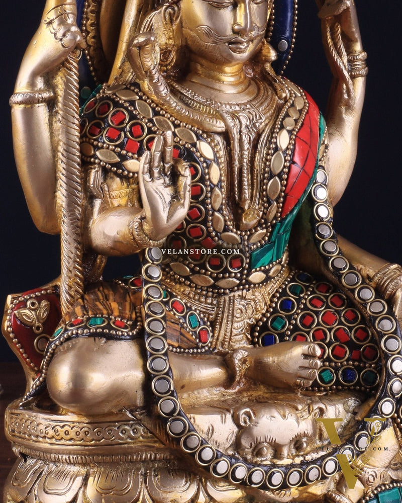 Brass sitting Ardhanarishwara Statue - shiv parvati  - 9.5 inch with stonework