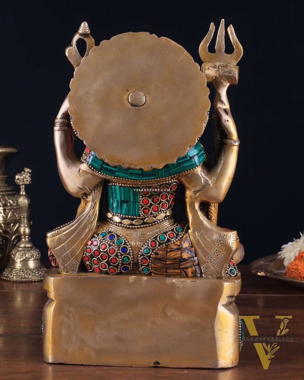 Brass sitting Ardhanarishwara Statue - shiv parvati  - 9.5 inch with stonework