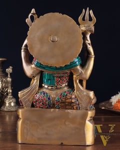 Brass sitting Ardhanarishwara Statue - shiv parvati  - 9.5 inch with stonework