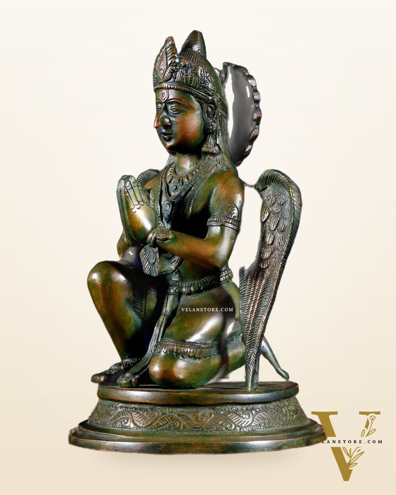 Brass Sitting Garuda Dev in Namaskar Mudra – 9” Chola bronze tone