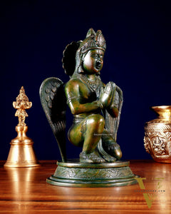 Brass Sitting Garuda Dev in Namaskar Mudra – 9” Chola bronze tone