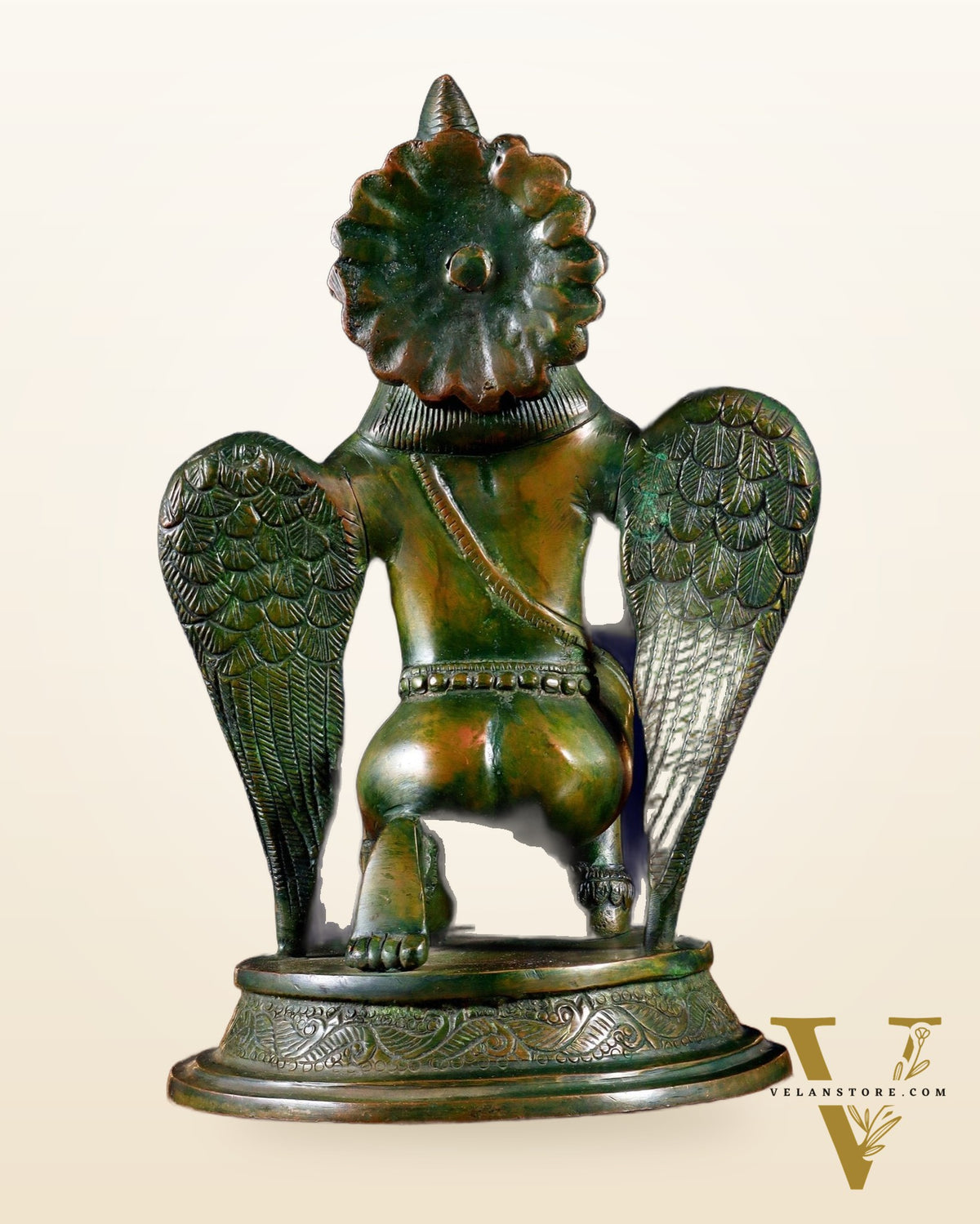 Brass Sitting Garuda Dev in Namaskar Mudra – 9” Chola bronze tone
