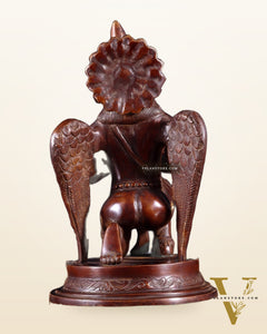 Brass Sitting Garuda Dev in Namaskar Mudra – 9” Monochrome Dark Brown tone