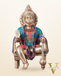 Brass Sitting Lord Hanuman Statue - 6 Inch meenakari