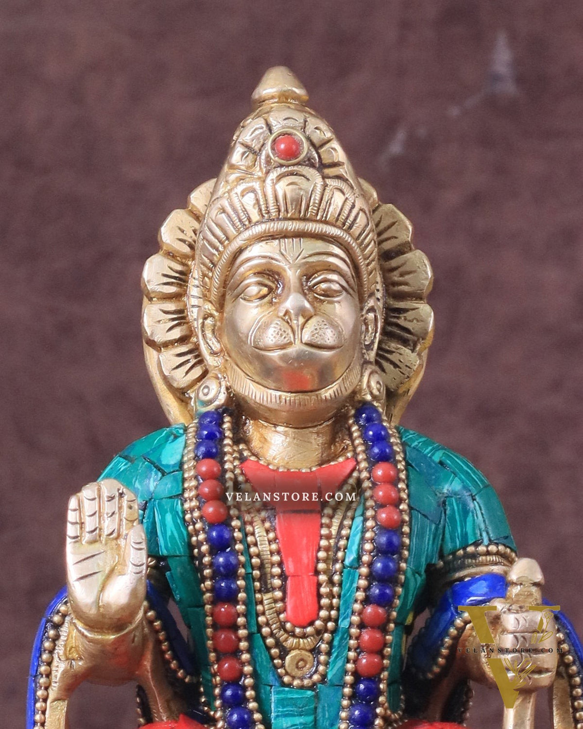 Brass Sitting Lord Hanuman Statue - 6 Inch meenakari