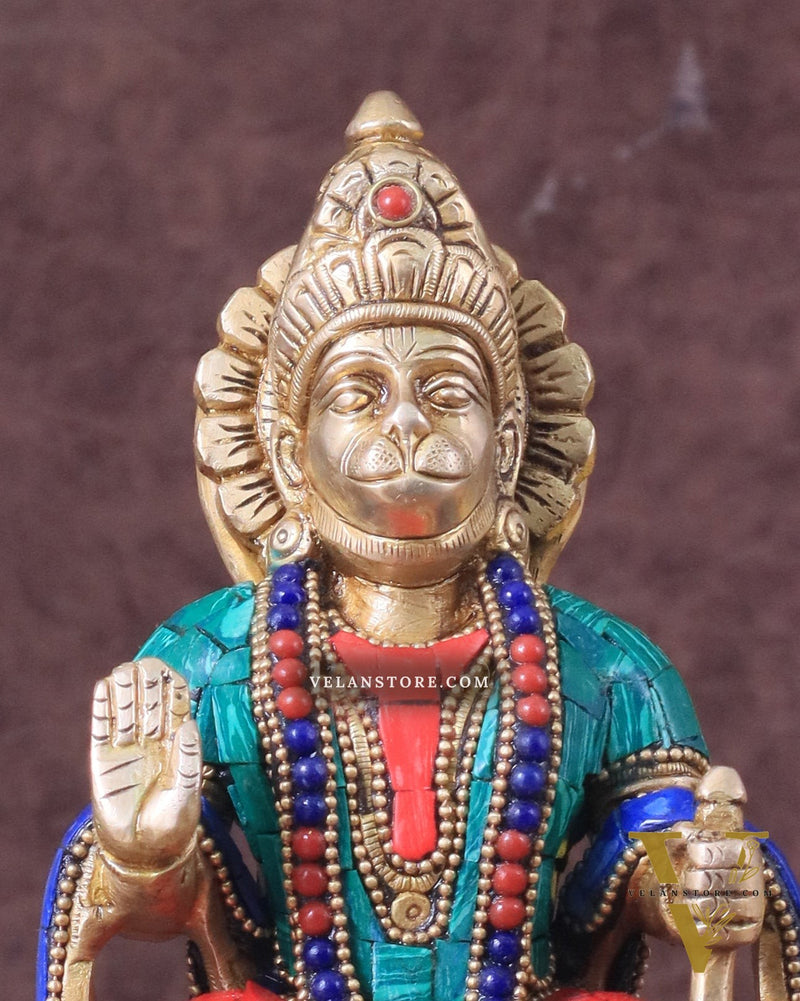 Brass Sitting Lord Hanuman Statue - 6 Inch meenakari