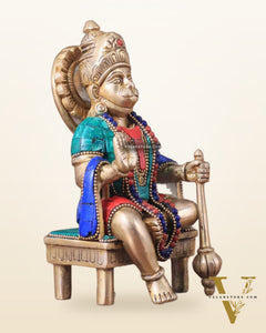 Brass Sitting Lord Hanuman Statue - 6 Inch meenakari