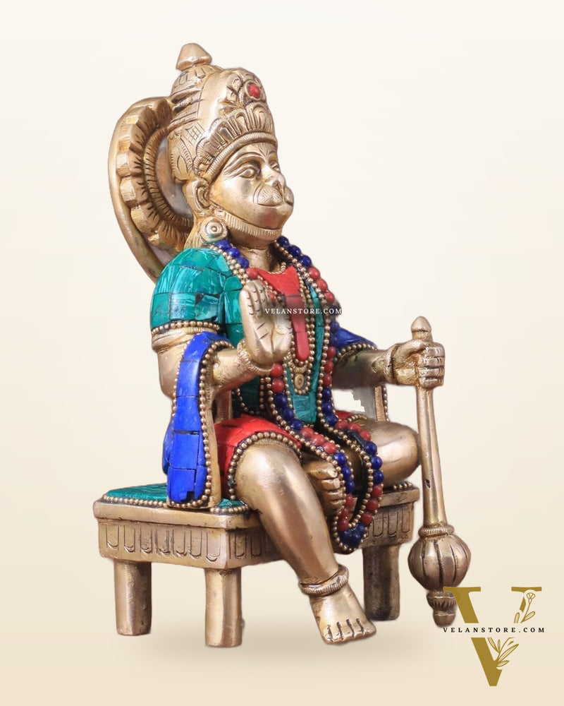 Brass Sitting Lord Hanuman Statue - 6 Inch meenakari