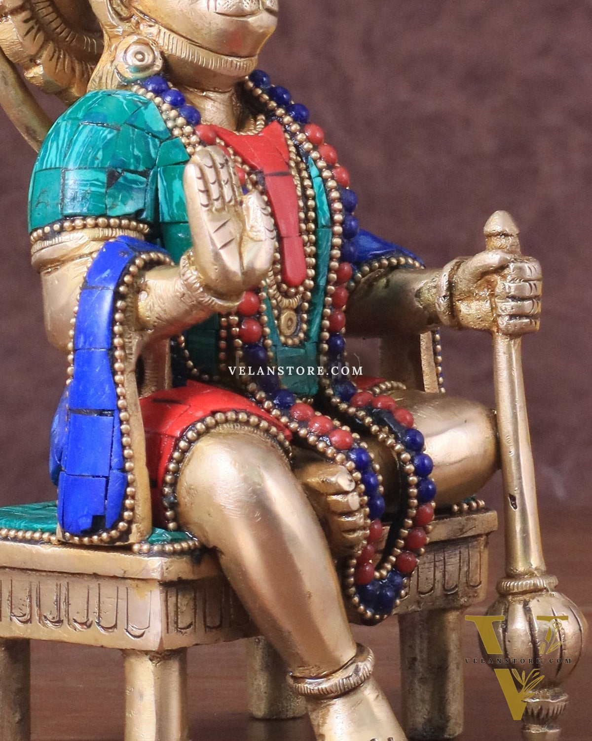 Brass Sitting Lord Hanuman Statue - 6 Inch meenakari