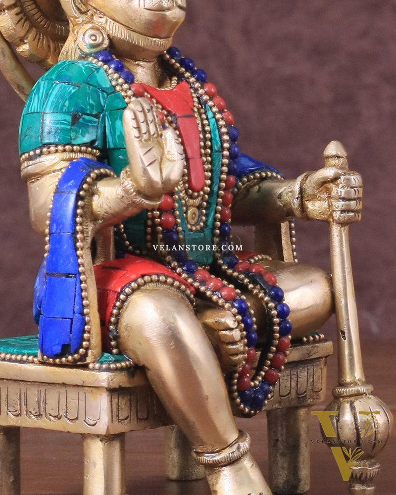 Brass Sitting Lord Hanuman Statue - 6 Inch meenakari