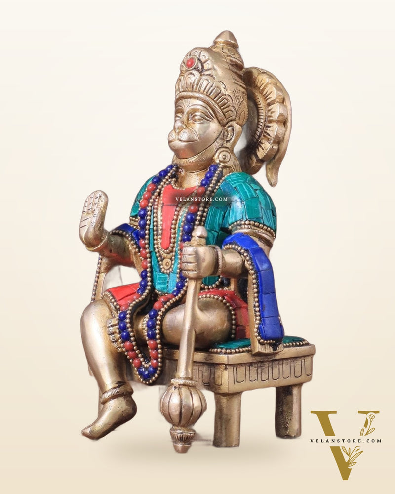 Brass Sitting Lord Hanuman Statue - 6 Inch meenakari