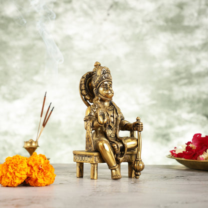 Brass Sitting Lord Hanuman Statue - 6 Inch
