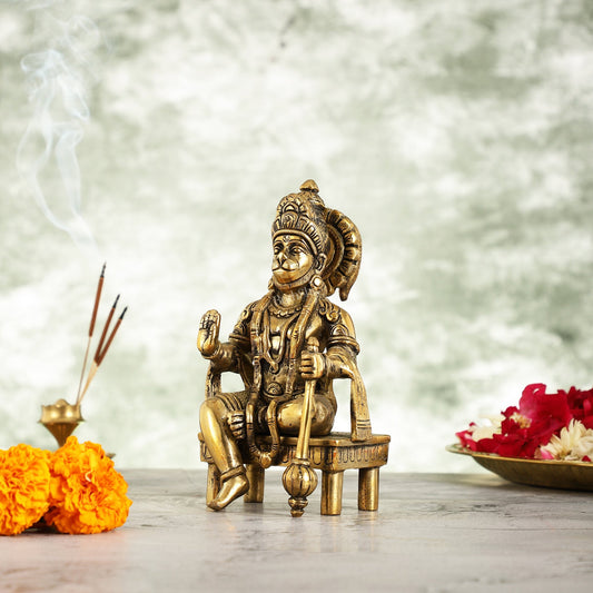 Brass Sitting Lord Hanuman Statue - 6 Inch