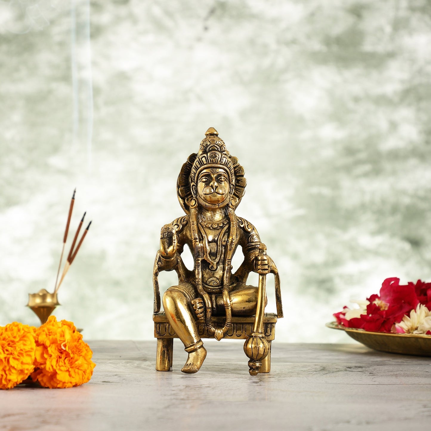 Brass Sitting Lord Hanuman Statue - 6 Inch