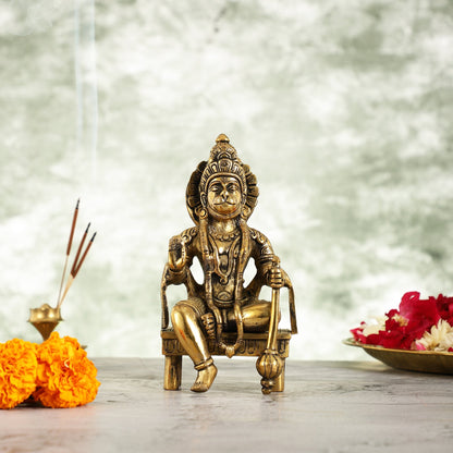 Brass Sitting Lord Hanuman Statue - 6 Inch