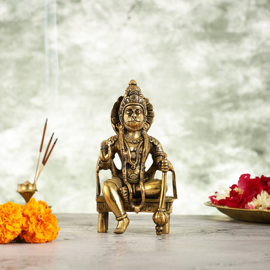 Brass Sitting Lord Hanuman Statue - 6 Inch