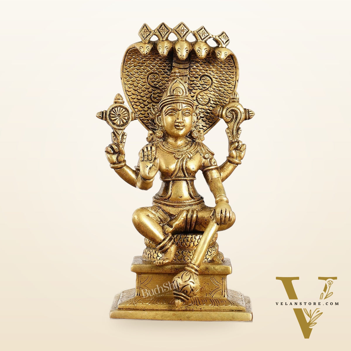 Brass Sitting Lord Vishnu with Sheshanaag Idol - 9.25 Inch