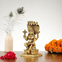 Brass Sitting Lord Vishnu with Sheshanaag Idol - 9.25 Inch