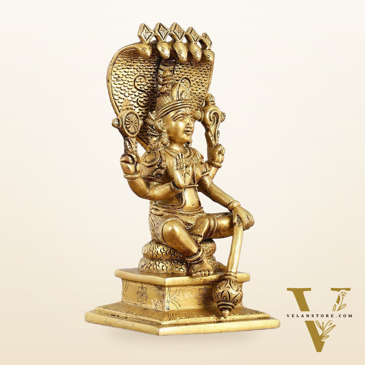 Brass Sitting Lord Vishnu with Sheshanaag Idol - 9.25 Inch