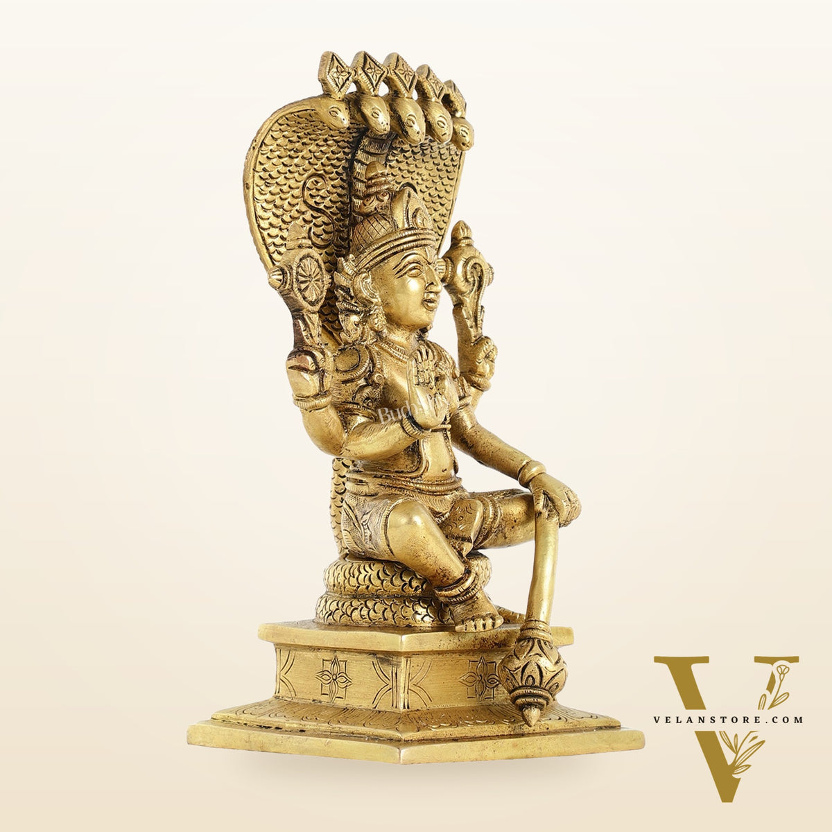 Brass Sitting Lord Vishnu with Sheshanaag Idol - 9.25 Inch