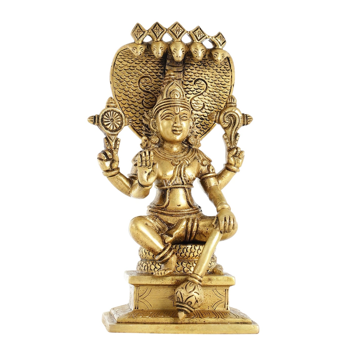 Brass Sitting Lord Vishnu with Sheshanaag Idol - 9.25 Inch