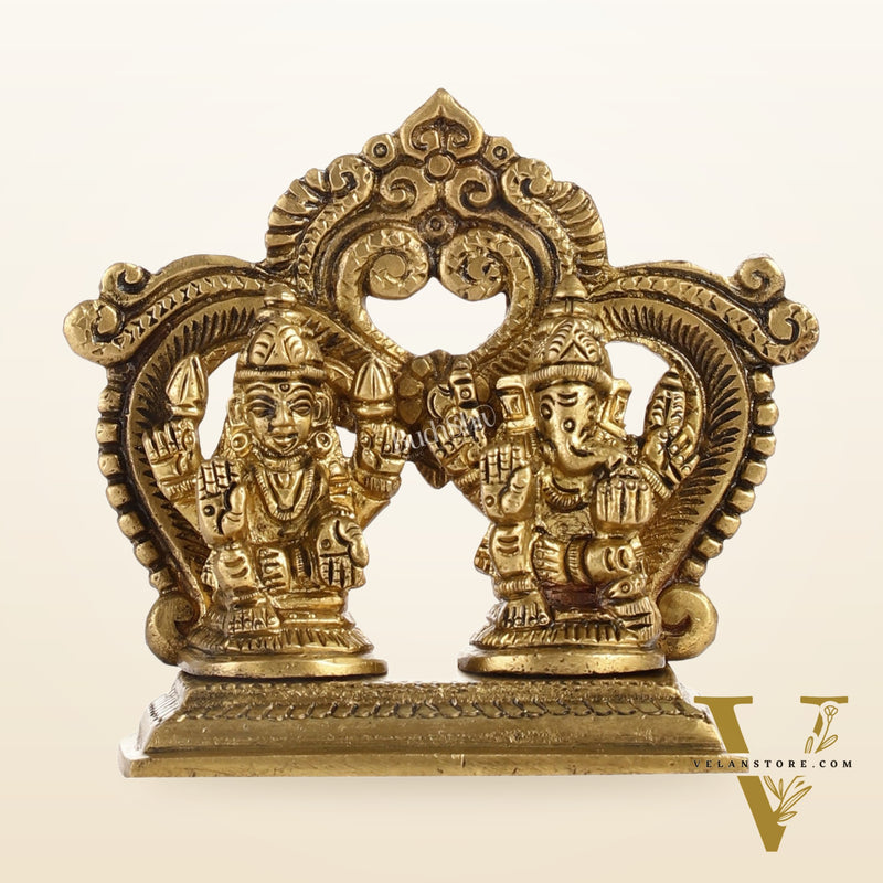 Brass small Ganesh Lakshmi idol 3.5 inch