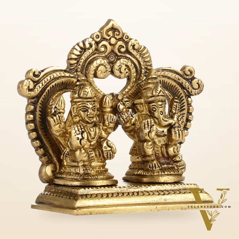 Brass small Ganesh Lakshmi idol 3.5 inch