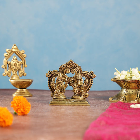 Brass small Ganesh Lakshmi idol 3.5 inch