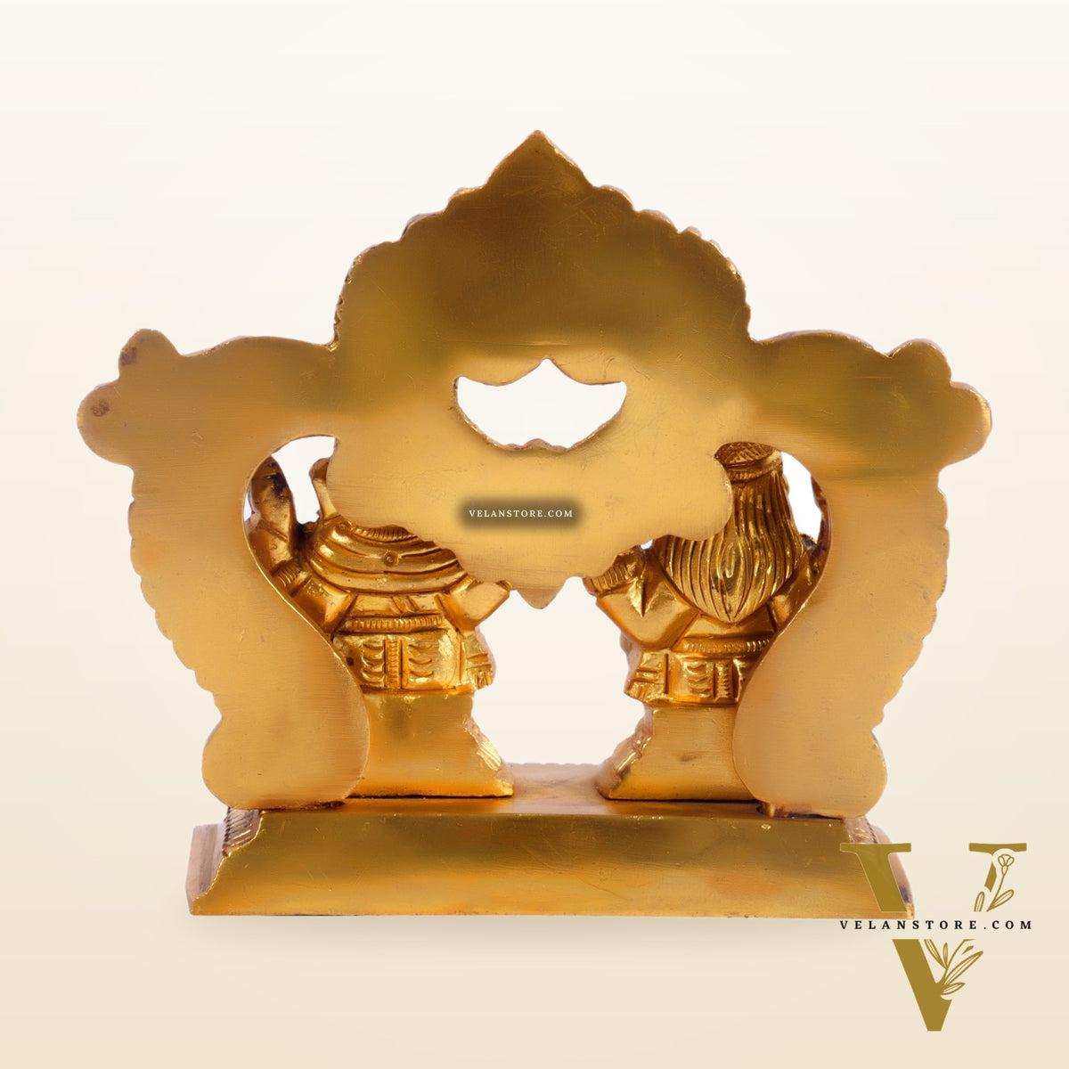Brass small Ganesh Lakshmi idol with prabhavali frame 3.5"