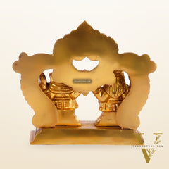 Brass small Ganesh Lakshmi idol with prabhavali frame 3.5"