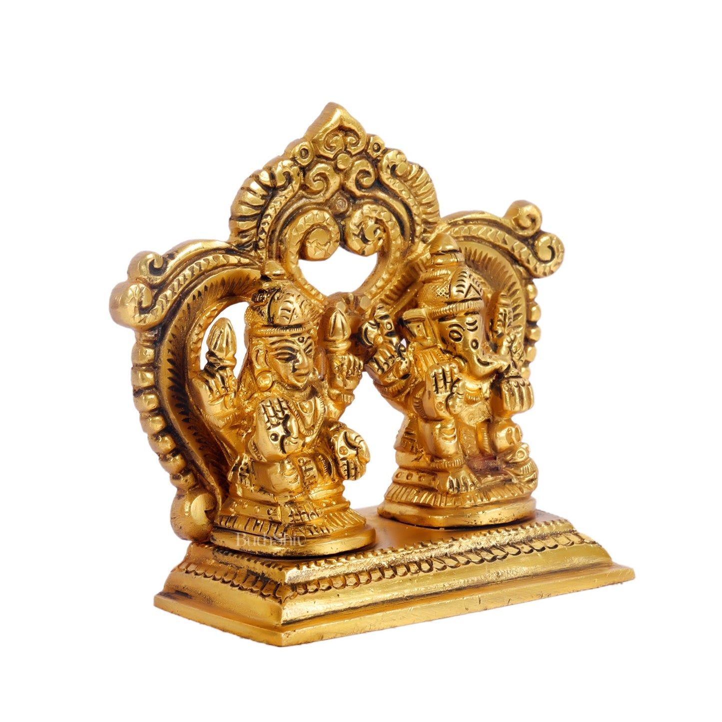 Brass small Ganesh Lakshmi idol with prabhavali frame 3.5"