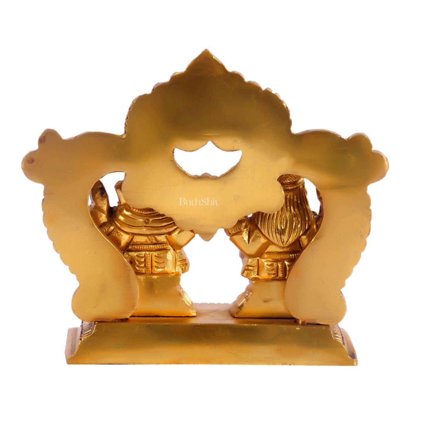 Brass small Ganesh Lakshmi idol with prabhavali frame 3.5"