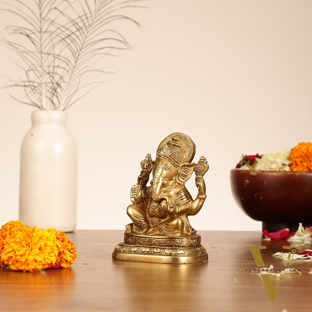 Brass Small Ganesha Idol - 4.5 Inch