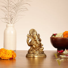 Brass Small Ganesha Idol - 4.5 Inch