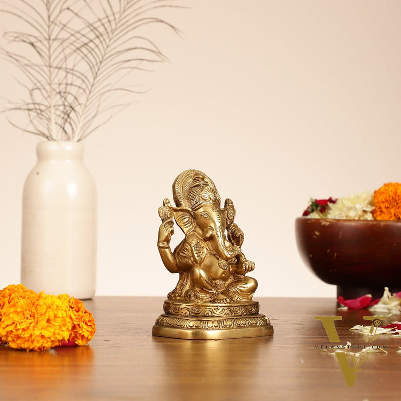 Brass Small Ganesha Idol - 4.5 Inch