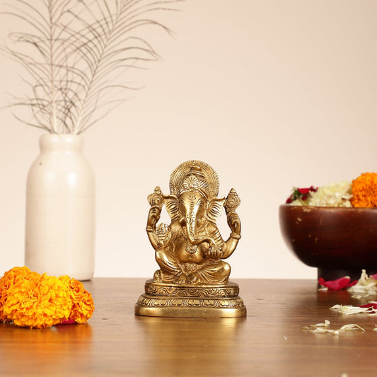 Brass Small Ganesha Idol - 4.5 Inch