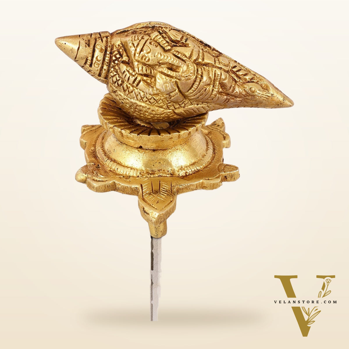 Brass small ganesha shankh on tortoise stand