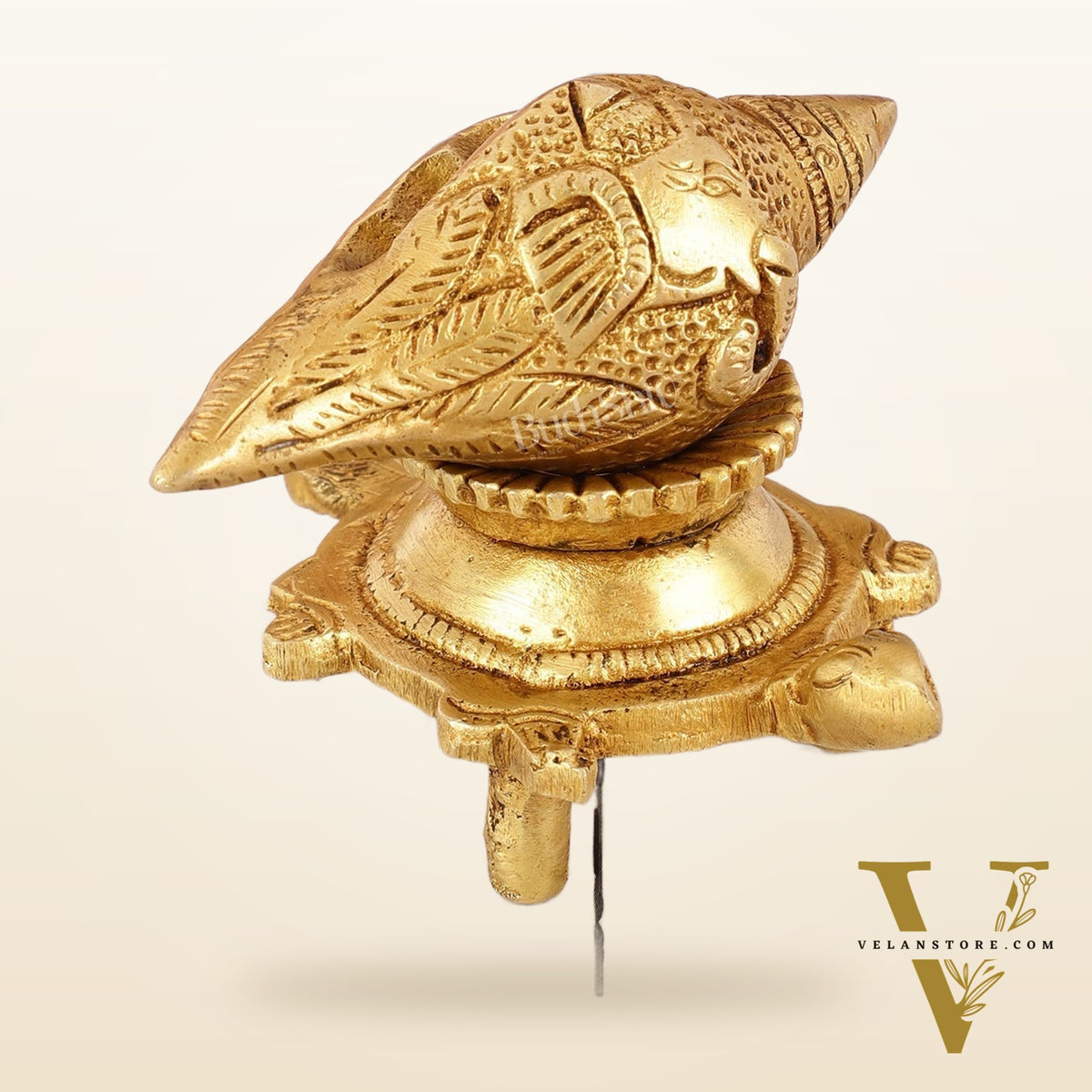 Brass small ganesha shankh on tortoise stand