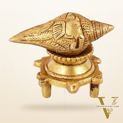 Brass small ganesha shankh on tortoise stand