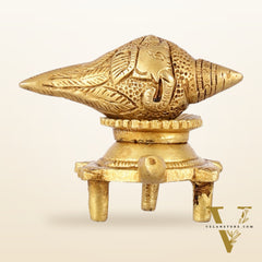 Brass small ganesha shankh on tortoise stand