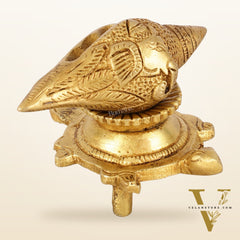 Brass small ganesha shankh on tortoise stand