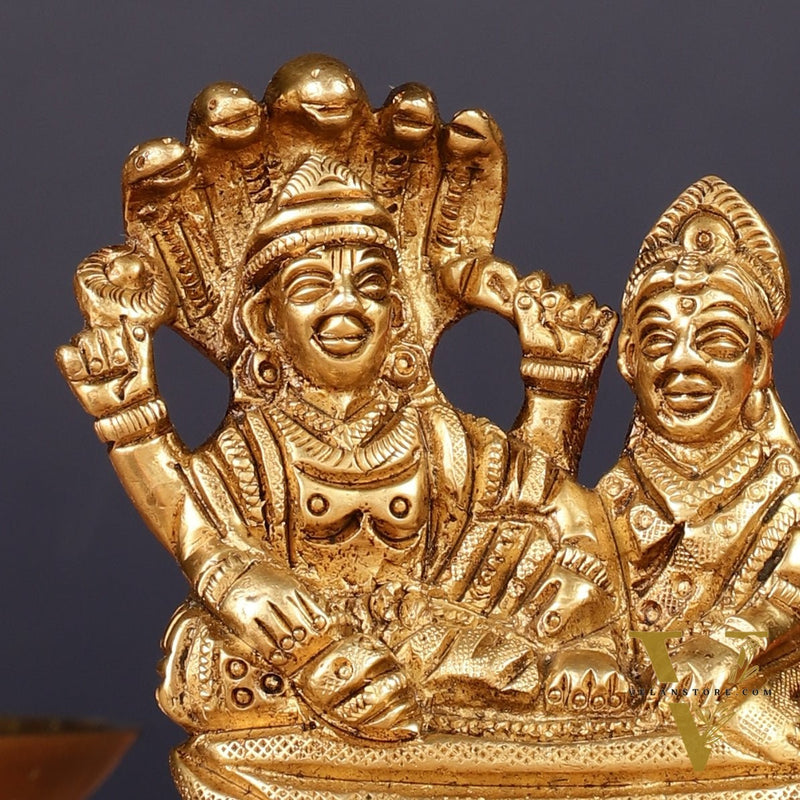 Brass Small Lakshmi Narayan Resting on Sheshanaaga Idol | 3"