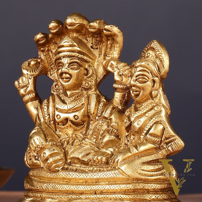 Brass Small Lakshmi Narayan Resting on Sheshanaaga Idol | 3"