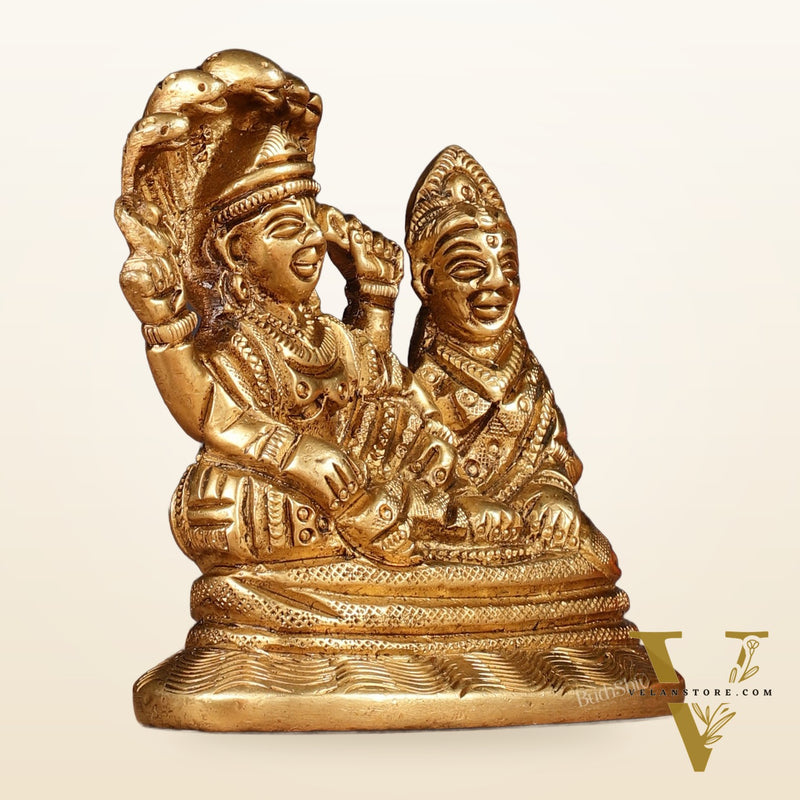 Brass Small Lakshmi Narayan Resting on Sheshanaaga Idol | 3"